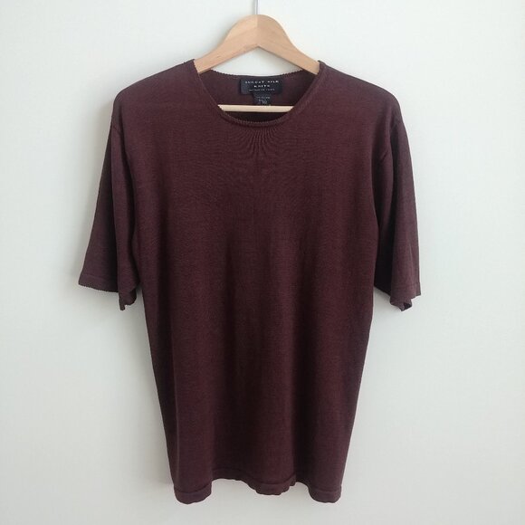 august silk Sweaters - August Silk 100% silk knit short sleeve sweater top chocolate brown Large